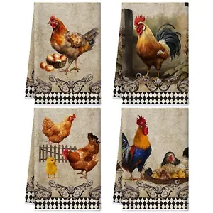 4 Pack Farmhouse Kitchen Towels Rooster Dish Towels for Fall Thanksgiving - Picture 1 of 6
