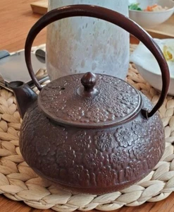 Roji Nanbu Ironware Teapot cherry blossom pattern From Japan Used - Picture 1 of 10