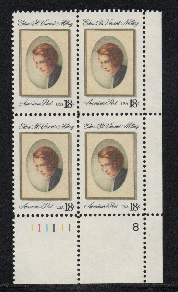 ALLY'S US Plate Block Scott #1926 18c Edna St. Vincent Millay [4] MNH F/VF [STK] - Image 1 of 1