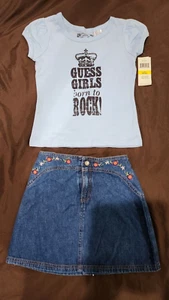 GUESS Girls Born to Rock T-Shirt w/ Denim Skirt Flower Design - Picture 1 of 3