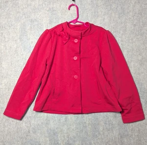 2015 GYMBOREE Ciao Puppy Pink Poppy Red Bow Shoulder Ponte Coat Jacket MED 7-8 - Picture 1 of 5