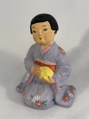 Antique Japanese do ningyo Clay Doll Post-war c 1950 Young Girl In Kimono - Image 1 of 4