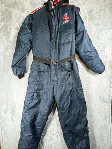 Tuta da sci da neve vintage retrò Zerowear Harley Davidson blu righe rosse isolata - Foto 1 di 15