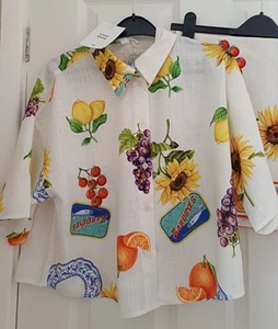 H&M Viral Fruit Patterned Linen Blend Shirt Size XXL - Picture 1 of 2