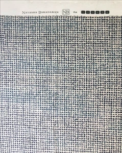 BTY Natasha Baradaran Pia Ivory/Indigo Fine Velvet Grid Upholstery Fabric - Picture 1 of 11