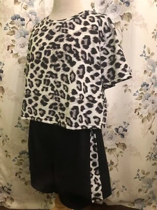 Shein Girls 11-12 Black & Silver Leopard Two Piece Set Pull On Shorts & Crop Top - Picture 1 of 9