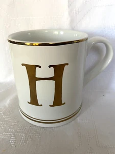 Sur La Table White Mug Initial *H* Gold Lettering Coffee Tea 4" High - Picture 1 of 7