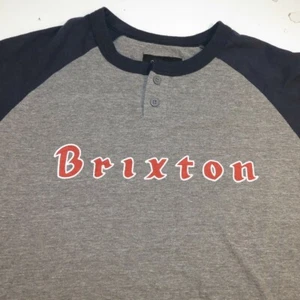 BRIXTON HENLEY JERSEY TEE T SHIRT Mens M Gray & Navy Blue  - Picture 1 of 3
