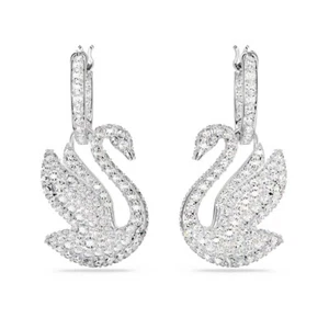 NWB Swarovski Iconic Swan Drop Earrings Swan, White, Rhodium Plated - 5647545 - Picture 1 of 7