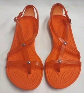Crocs Sandals Women's Sz 5 Strappy Jelly Orange Flip Flop Thong - Picture 1 of 10