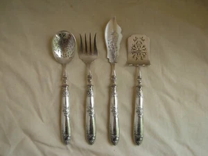 ANTIQUE FRENCH STERLING SILVER HANDLE DESSERT SERVING SET,THISTLE,ART NOUVEAU. - Picture 1 of 15