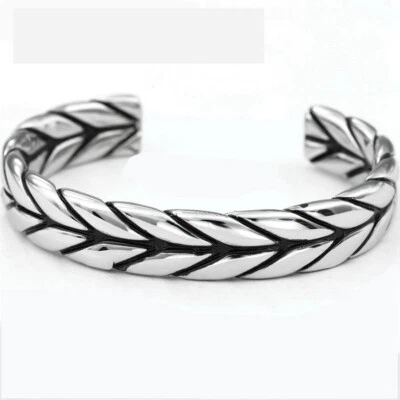 Men's 7" Stainless-Steel Silver,Black 13mm Design Cuff Bangle Bracelet Unisex - Image 1 of 3