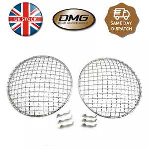 Par de protectores de piedra/par de parrilla de faros de acero inoxidable de 7" MG Mini Triumph Land Rover - Imagen 1 de 2