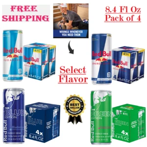 New Red Bull Energy Drink, Sugar-Free & Red Bull Flavor 8.4 Fl Oz Cans, (4 Pack) - Picture 1 of 16