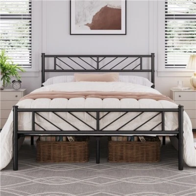 Metal Bed frame Twin/Full/Queen Platform Bed with Arrow Design Headboard - Image 1 of 4