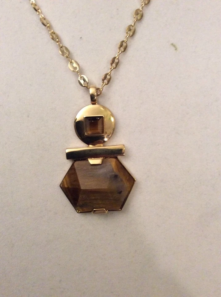 $98 Vince Camuto Ojo de Tigre Geo Piedra Tono Dorado Colgante Collar VC-20 Foto 1 de 4