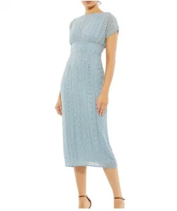 Mac Duggal Beaded Column Formal Midi Dress Blue Size 12 NWT - Picture 1 of 9