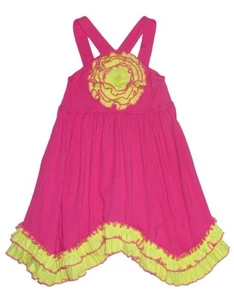 New Girls Boutique Sam & Sydney sz 7 Fuchsia Lime Rosette Dress Summer Clothes - Picture 1 of 2