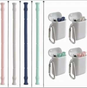 Reusable silicone Straws, 4 Pack With Carrying Case And Cleaning Brush, - Picture 1 of 6