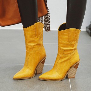yellow wedge boots