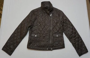 BURBERRY London Women Diamond Quilted Biker Waxed Jacket Zip Blazer Nova Check M - Picture 1 of 20