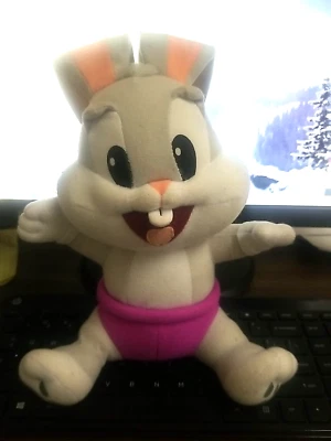 COMMONWEALTH BUNNY RABBIT WHITE STUFFED ANIMAL, 9" TALL STAND ALONE/GIFT - Image 1 of 2