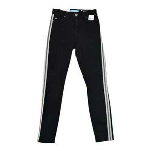 7 For All Mankind The High Waist Ankle Skinny Black Jeans with Silver Beads 25 - Picture 1 of 14