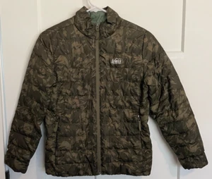 REI Co-op Boys Down Zip COAT Jacket GREEN Camo Size M 10-12 - Picture 1 of 5