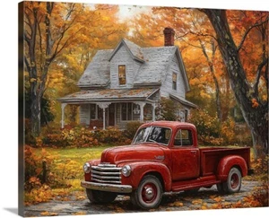 Autumn In Vermont Old Home Truck & Trees Leaves Giclee Art Canvas Wrap or Print - Picture 1 of 3
