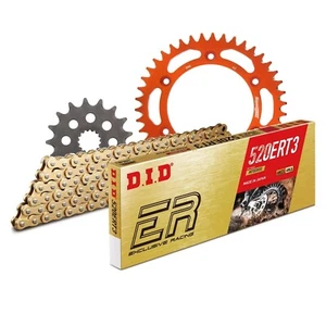 Juego de cadenas kit de cadenas DID cadena de moto juego aluminio 520ERT2 cerradura de clip naranja - Imagen 1 de 4