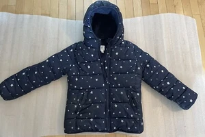 GAP Kids Girls Warmest Cold Control Puffer Jacket,Blue With Stars SIZE Large 10 - Picture 1 of 3
