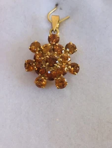 14k Solid Yellow Gold Flower Pendant With Natural Round Yellow Zircon (Cam - Picture 1 of 11