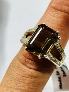 Gemporia silver,smoky quartz and champagne diamonds ring UK size P new with tag - Picture 1 of 5