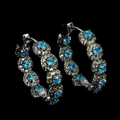 925 Sterling Silver Earrings Round Apatite Sapphire Natural Gemstone Jewelry - Image 1 of 4
