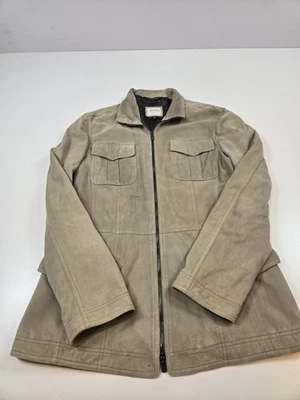 Chaqueta Armani Collezioni Para Hombre 50 Beige Gamuza Cuero Cremallera Frontal Abrigo Hecho en Italia Foto 1 de 4