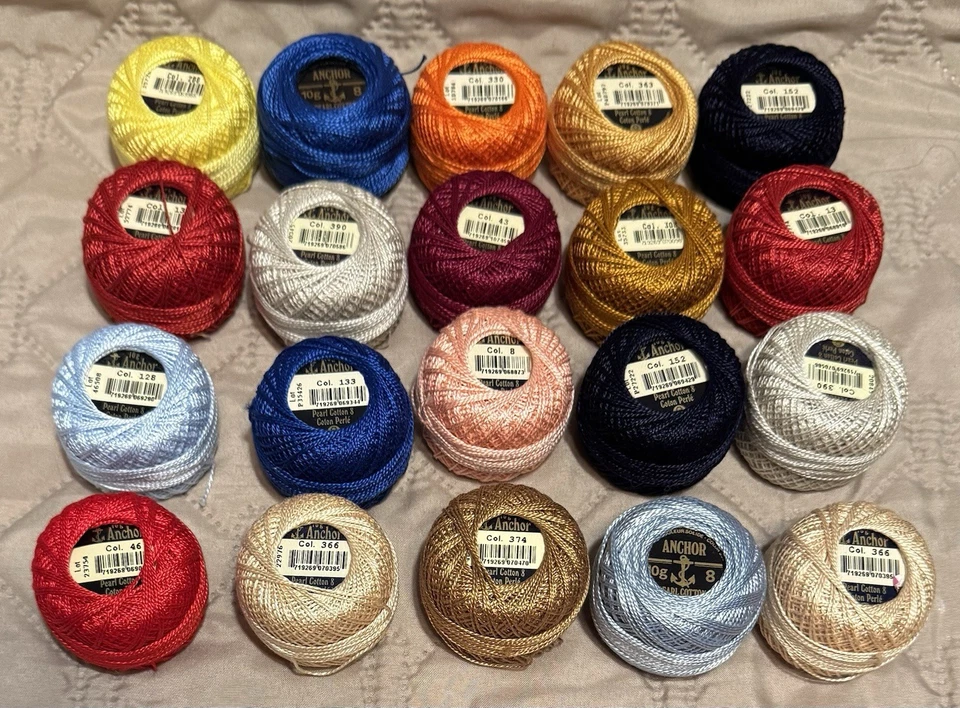 20 Balls Anchor #8 Cotton Pearl 10g Thread Yarn Needlepoint Mixed Colors Germany - Image 1 of 1