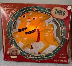 Vintage Timco Christmas Light WORKS Vacuum Form Blow Mold Double Reindeer 1950s - Picture 1 of 7