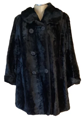 Abrigo de piel sintética negro botones de gran tamaño faltan vintage invierno damas mujeres M/L Foto 1 de 4