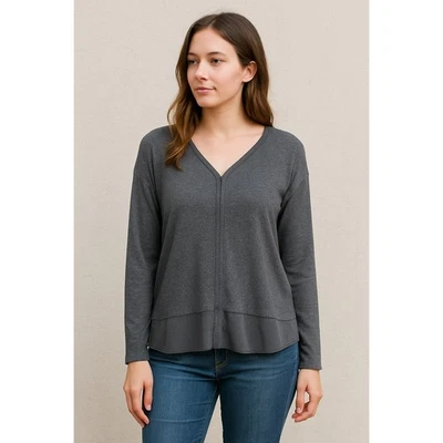 Blusa feminina Sanctuary mídia mista cinza XL bainha de chiffon transparente e painel frontal - Imagem 1 de 4