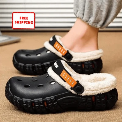 Zapatillas de invierno de felpa difusa para hombre cálidas forradas de piel interior exterior zuecos zapatos de casa Foto 1 de 4