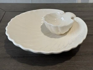 Vintage White Ceramic Shell Shaped Chip And Dip Serving Bowls, 10.75” x 11” - Picture 1 of 10