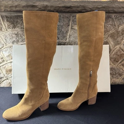 "Bota por encima de la rodilla Marc Fisher de gamuza tostada talla 9 caja 1/4 cremallera 19"" eje 15"" pantorrilla" Foto 1 de 4