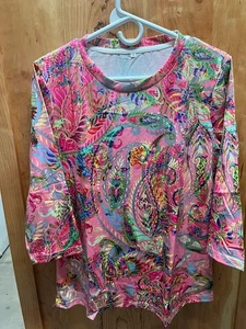 Top tunica donna rosa stampa paisley manica 3/4 rosa taglia M - nuovo senza etichette - Foto 1 di 3
