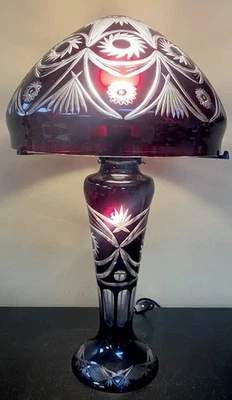 Bohemian Style RUBY RED Cut to Clear Glass Table Lamp W/lighted Base 22” HEAVY - Image 1 of 4