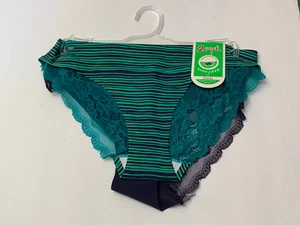 JUEGO DE 2 BRAGAS SUAVES DE ENCAJE TRASERO DE BIKINI A RAYAS AZULES VERDE SÓLIDO PEQUEÑO - Imagen 1 de 3