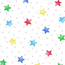 A.E. Nathan Bright Rainbow Stars on White Cotton Flannel Fabric by the Yard