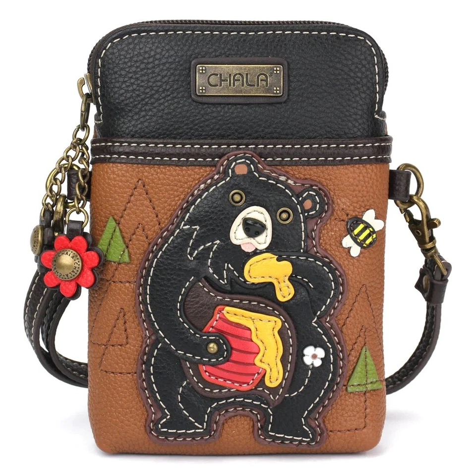 BLACK BEAR FLOWER HONEYBEE CELLPHONE CROSSBODY PURSE CHALA