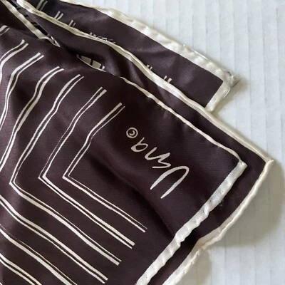 Bufanda Vera Vintage Cuadrada Marrón y Blanco Seda Rayón 22 pulgadas Foto 1 de 4