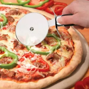 NEW 65MM LARGE HEAVY DUTY PIZZA CUTTER PROFESSIONAL WHEEL SLICER STAINLESS STEEL - Picture 1 of 4