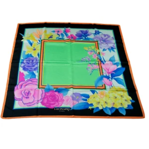 Vintage AUTHENTIC LEONARD Paris Multicolor Large Luxury Twill Silk scarf 34"in - Picture 1 of 12